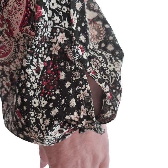 Mikael Aghal Pleated Printed Black Long Sleeve Crepe de Chine Maxi Dress Size 6 - Picture 5 of 10